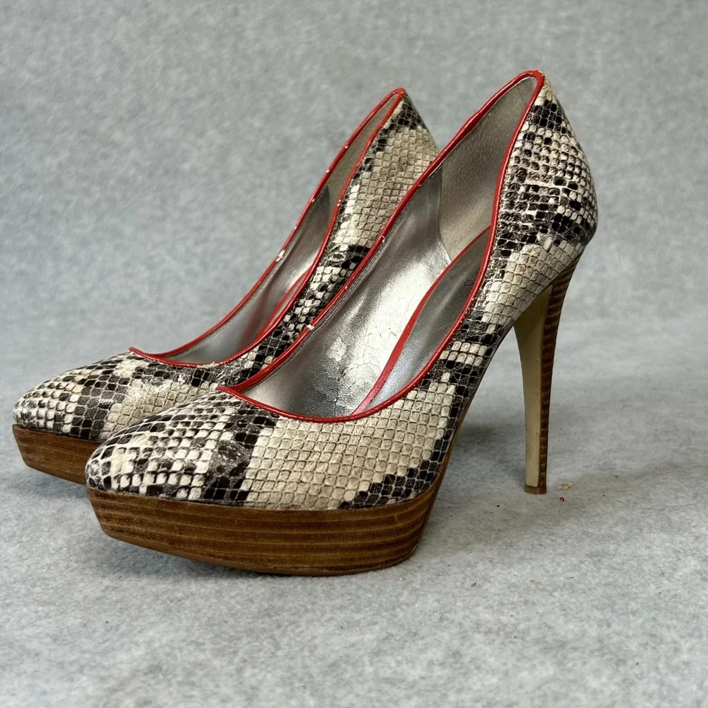 Guess‎ Snakeskin Platform Heels Red Trim Pumps Women's Size 7.5M